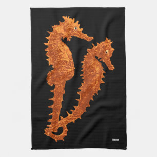 Dance Of The Seahorses (Orange) Tea Towel