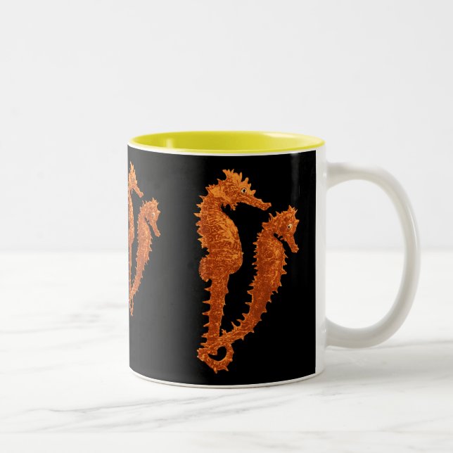 Dance Of The Seahorses (Orange) Two-Tone Coffee Mug (Right)