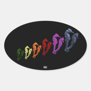 Dance Of The Seahorses Pop Art 1 Oval Sticker