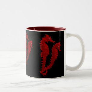 Dance Of The Seahorses (Red) Two-Tone Coffee Mug