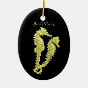 Dance Of The Seahorses (Yellow) (Door Hanger) Ceramic Tree Decoration