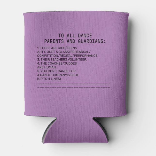 Dance Parent Reminder Apple Lavender Can Cooler (Front)