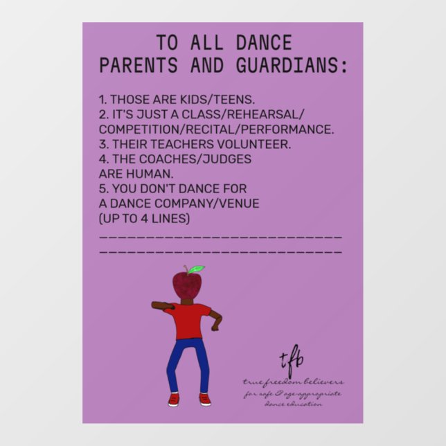 Dance Parent Reminder Apple Lavender Window Cling (Sheet)
