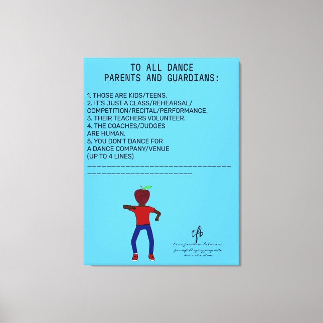 Dance Parent Reminder Apple Sky Blue Canvas Print (Front)