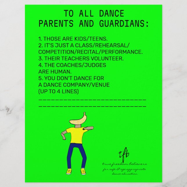 Dance Parent Reminder Banana Lime Flyer (Front)