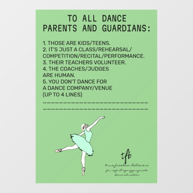 Dance Parent Reminder Sheep Sage Window Cling (Sheet)