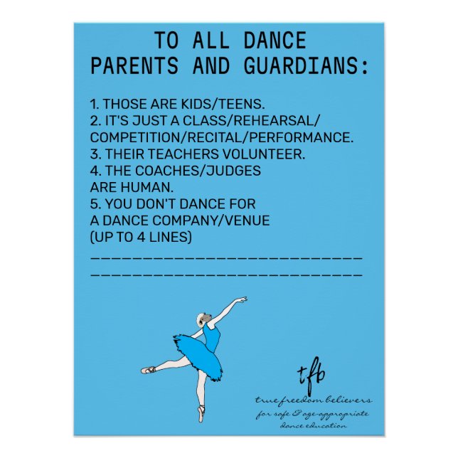 Dance Parent Reminder Sheep Sky Blue Poster (Front)