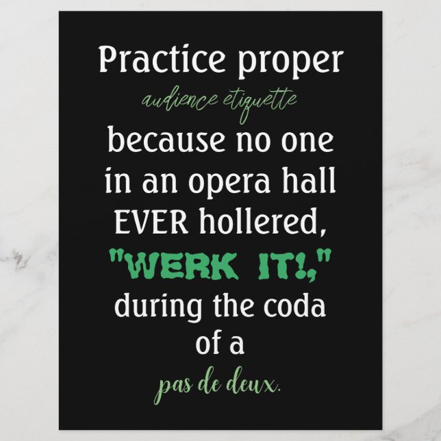 Dance Parents Audience Etiquette Green Flyer (Front)