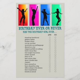 Dance party Birthday Ever or Never Game