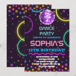 Dance Party Birthday Glow Rainbow Disco Disco Ball Invitation