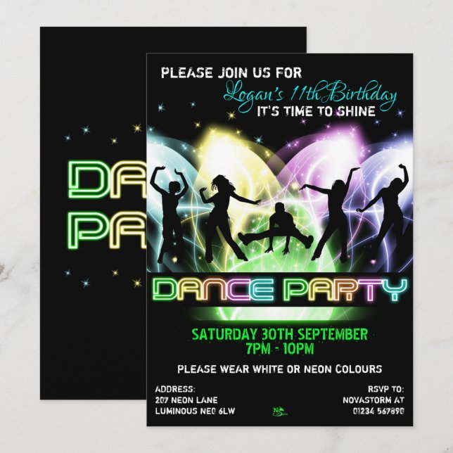 Dance Party Birthday Invitations (Front/Back)