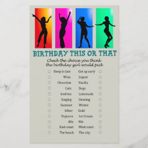 Dance party Birthday This or That Game