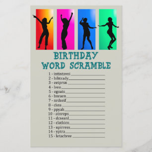 Dance party Birthday Word Scramble Game
