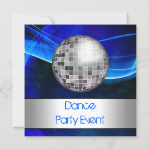 Dance Party Event Blue Silver Mirrorball Invitation