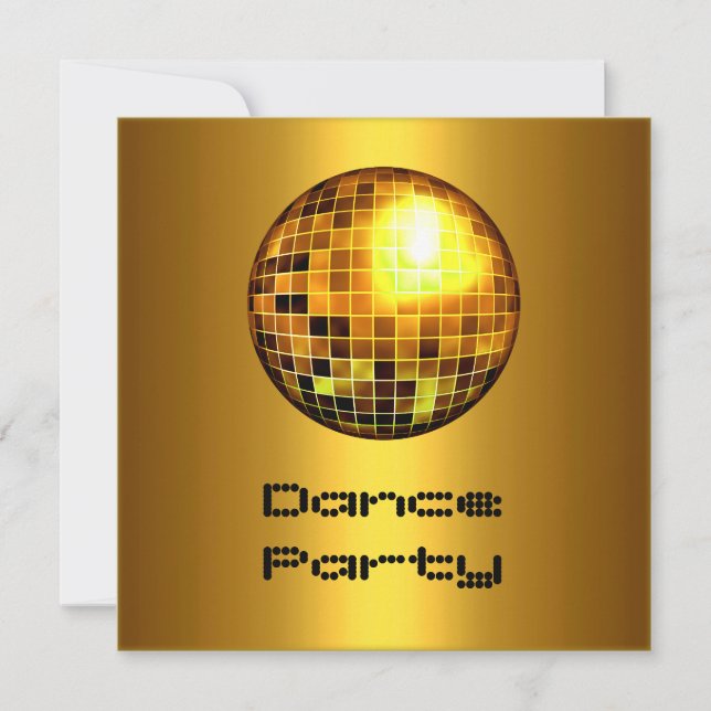 Dance Party Event Gold Mirrorball Invitation (Front)