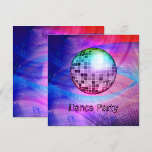Dance Party Event Pink Blue Abstract Mirrorball Invitation