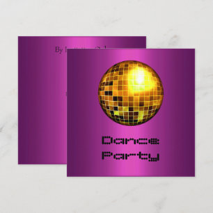 Dance Party Event Purple Gold Mirrorball Invitation