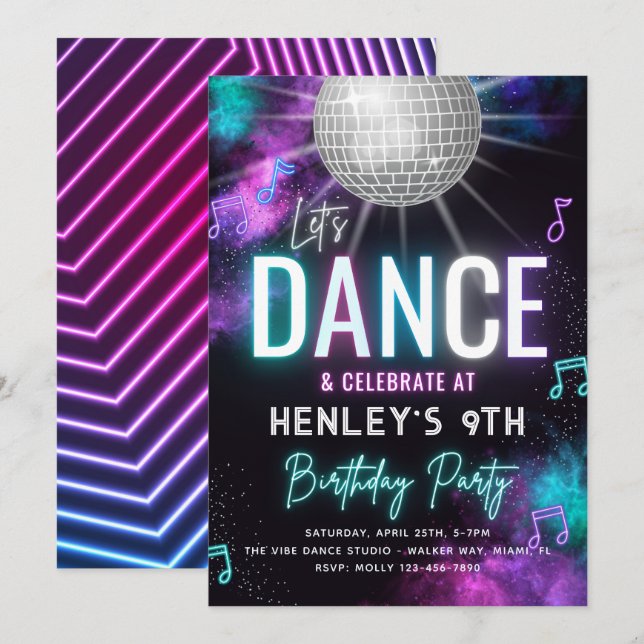 Dance Party Invitation | Dance Birthday Invitation (Front/Back)