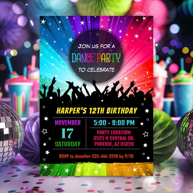 Dance Party Invitation, Disco Party Birthday Invitation (Dance party Birthday Invitation)