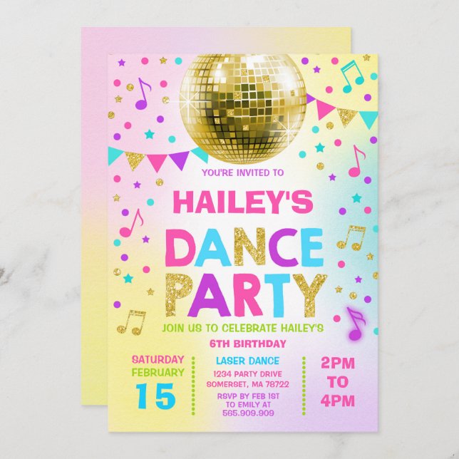 Dance Party Invitation Glow Disco Party Invite (Front/Back)