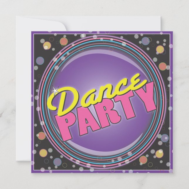 Dance Party! Neon Celebration Invitation (Front)