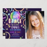 Dance Party Neon Glow Disco Birthday Invitation