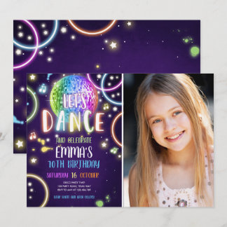 Dance Party Neon Glow Disco Birthday Invitation