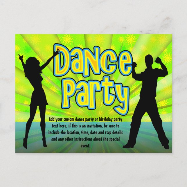 Dance Party, Neon Green/Black Invitation Postcard (Front)