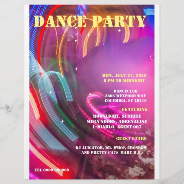 DANCE PARTY ROTATE COLK ADJUSTABLE,TEXT. FLYER (Front)
