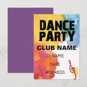 Dance Party with watercolor Invitation