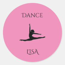 Dance pink round stickers. Personalise name.