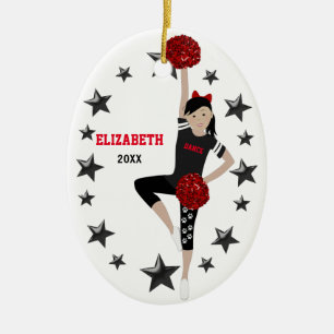 Dance Pom Black Hair Black and Red Ceramic Tree Decoration