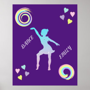 Dance poster with hearts & swirls.