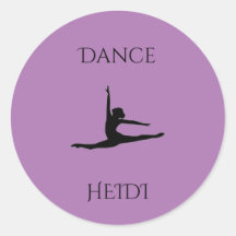 Dance purple round stickers. Personalise name.