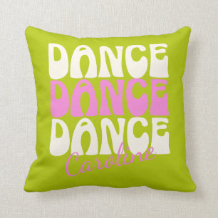 Dance Retro Typography Pink and Green Personalised Cushion