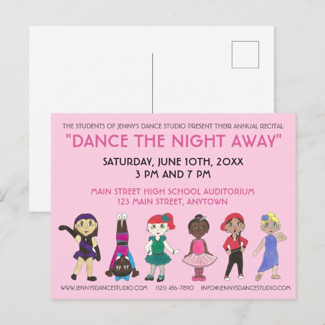 Dance School Studio Annual Recital Showcase Show Invitation Postcard (Front/Back)