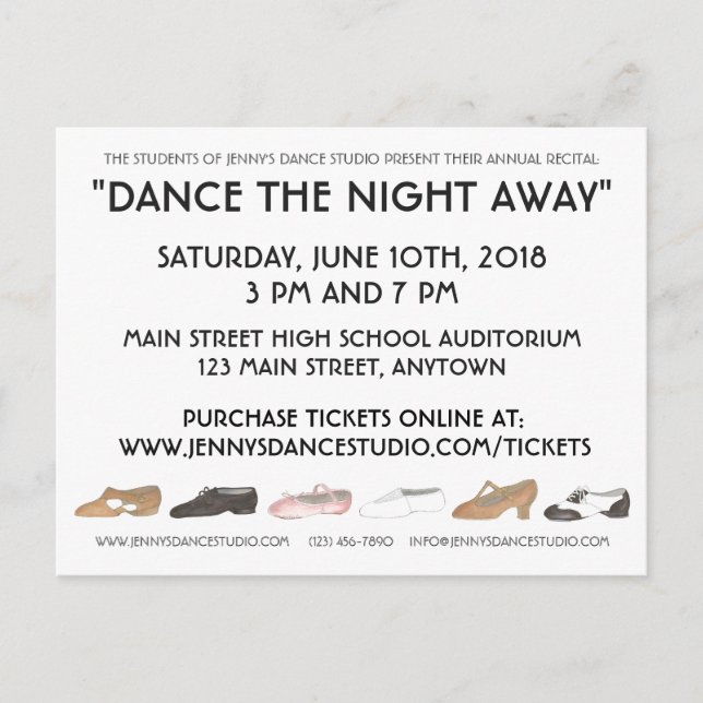 Dance School Studio Annual Recital Showcase Show Invitation Postcard (Front)