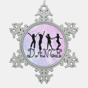 Dance Silhouette Dancers Bokeh Snowflake Pewter Christmas Ornament