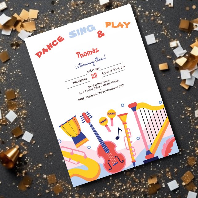 Dance sing and play kids birthday invitation (Creator Uploaded)