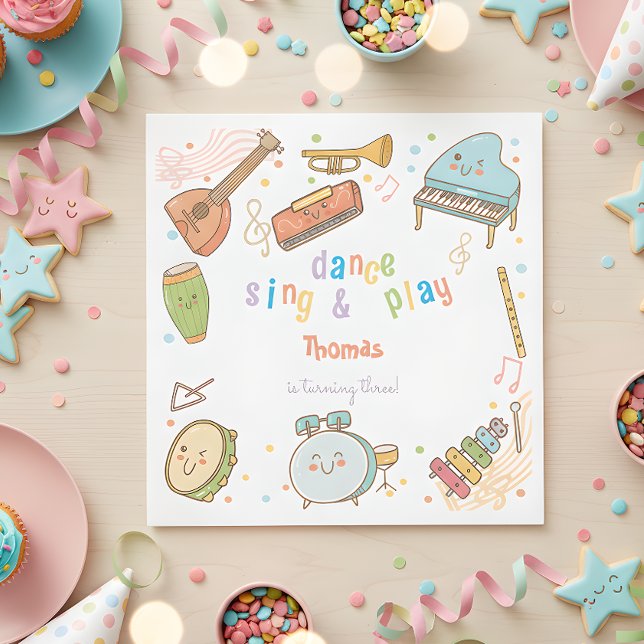 Dance sing and play kids birthday napkin (Creator Uploaded)