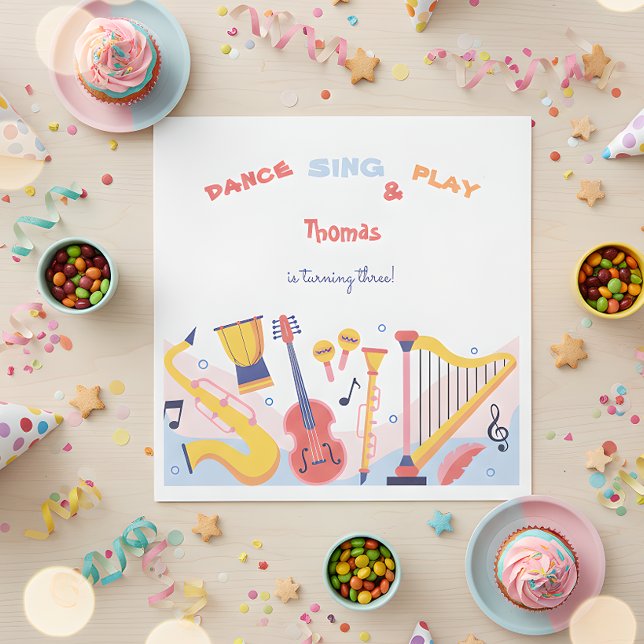 Dance sing and play kids birthday napkin (Creator Uploaded)