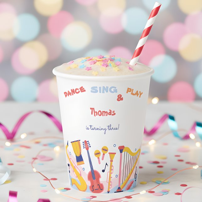 Dance sing and play kids birthday paper cups (Creator Uploaded)