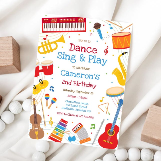 Dance Sing Play Musical Instrument Birthday Party  Invitation (Creator Uploaded)