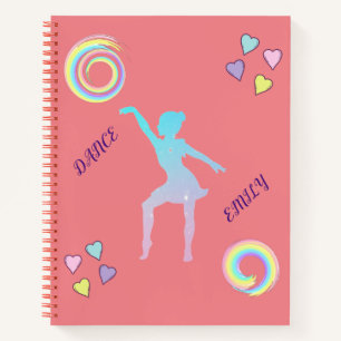 Dance spiral notebook with hearts & swirls.