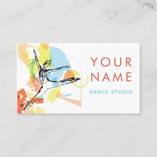Dance Studio Ballet School Colourful Artistic Whit Business Card (Front)