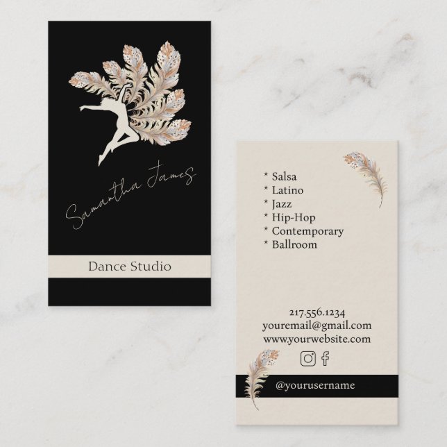 Dance Studio Feather Personalised Business Card (Front/Back)