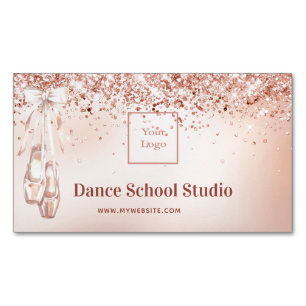 Dance studio school rose gold pink logo 	Magnetic business card