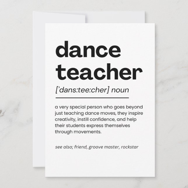 Dance Teacher Appreciation Gift Dance Teacher Gift Thank You Card (Front)