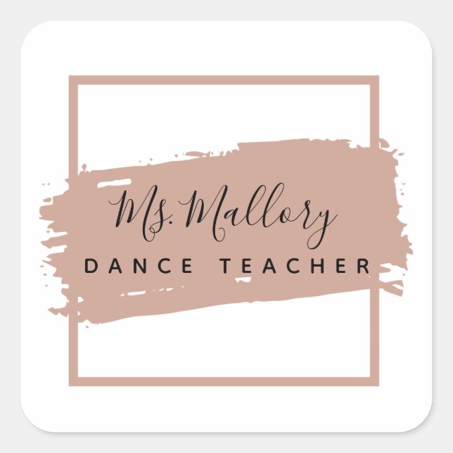 Dance Teacher Black and Rose Gold Personalised Square Sticker (Front)