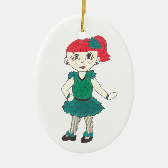 Dance Teacher Gift Green Tap Recital Costume Ceramic Tree Decoration (Front)